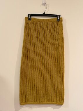 NWT Misa Los Angeles Mustard Yellow/Gold Crochet Knit Midi Skirt 🧶